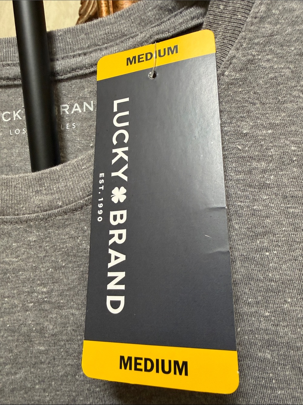Lucky Brand Gray Short Sleeve Graphic Tee with Navy Print. Size M. - Picture 7 of 7